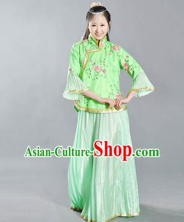 Traditional Ancient Chinese Republic of China Nobility Lady Green Costume, Asian Chinese Embroidered Clothing for Women