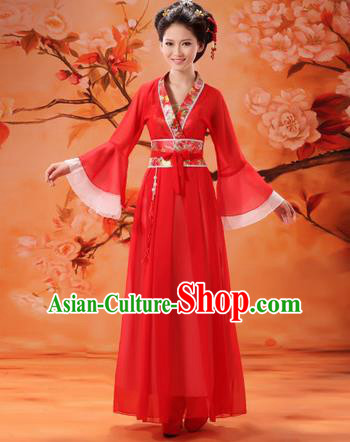 Traditional Ancient Chinese Palace Lady Fairy Costume, Asian Chinese Tang Dynasty Princess Embroidered Red Dress Clothing for Women