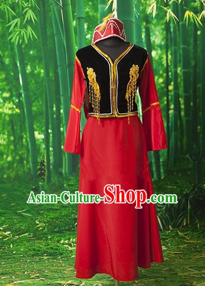 Traditional Chinese Uyghur Nationality Dancing Costume, Folk Dance Ethnic Costume, Chinese Minority Nationality Uigurian Dance Costume for Women