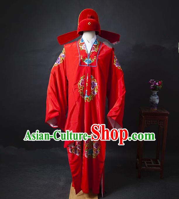 Traditional Ancient Chinese Wedding Bridegroom Costume, Asian Chinese Ming Dynasty Embroidered Red Robe Clothing for Men