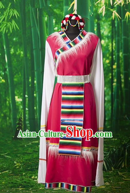 Traditional Chinese Zang Nationality Dance Costume, Folk Dance Ethnic Clothing, Chinese Tibetan Minority Nationality Dress for Women