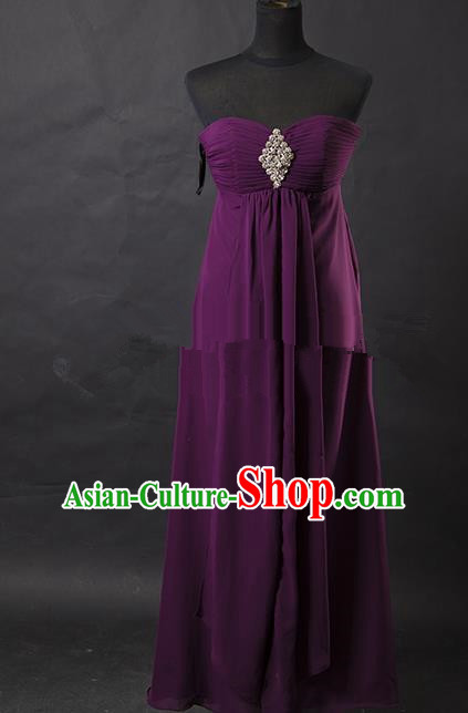 Traditional Chinese Modern Dancing Costume, Women Opening Classic Chorus Singing Group Purple Full Dress for Women