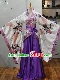 Asian China Ancient Han Dynasty Palace Lady Costume, Traditional Chinese Hanfu Embroidered Curve Bottom Clothing for Women