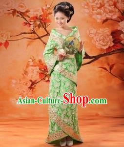Traditional Ancient Chinese Palace Lady Costume, Asian Chinese Tang Dynasty Imperial Concubine Embroidered Green Dress Clothing for Women