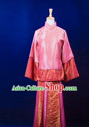 Traditional Ancient Chinese Nobility Lady Pink Costume, Asian Chinese Republic of China Xiuhe Suit Embroidered Clothing for Women