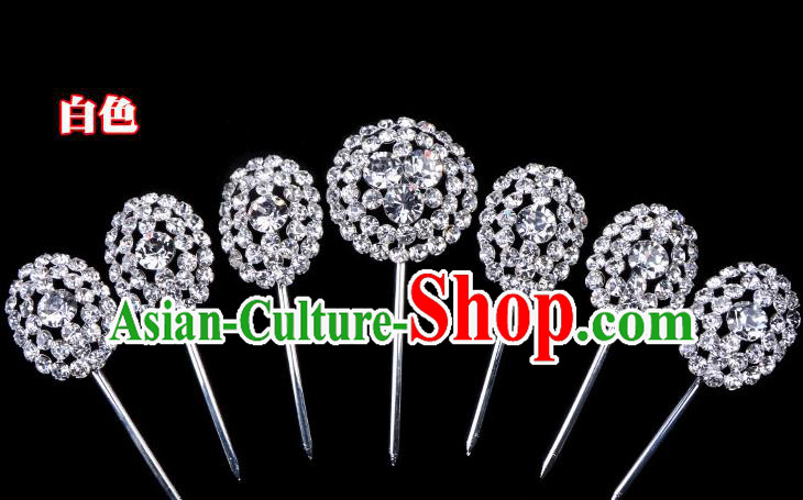 Traditional Beijing Opera Diva Hair Accessories Crystal Head Ornaments Hairpins Complete Set, Ancient Chinese Peking Opera Hua Tan Hair Stick Headwear