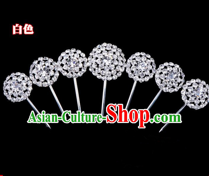 Traditional Beijing Opera Diva Hair Accessories Crystal Head Ornaments Complete Set, Ancient Chinese Peking Opera Hua Tan Round Hairpins Hair Stick Headwear