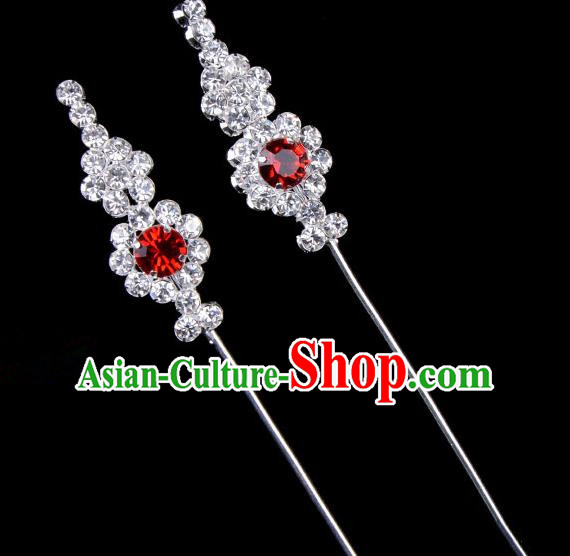 Traditional Beijing Opera Diva Hair Accessories Red Crystal Head Ornaments, Ancient Chinese Peking Opera Hua Tan Hairpins Hair Stick Headwear