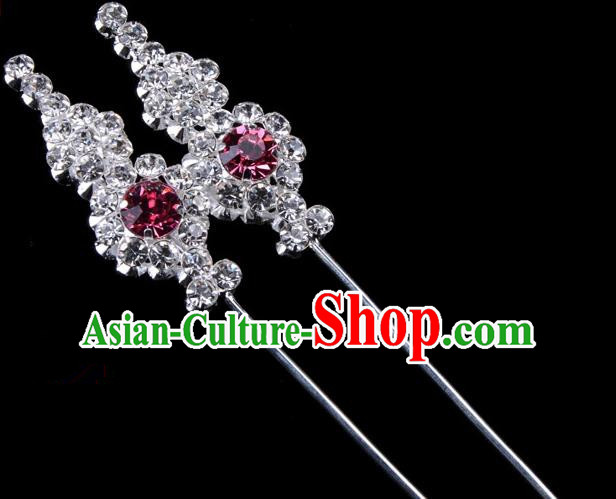 Traditional Beijing Opera Diva Hair Accessories Pink Crystal Head Ornaments, Ancient Chinese Peking Opera Hua Tan Hairpins Hair Stick Headwear