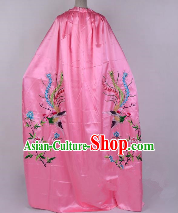 Top Grade Professional Beijing Opera Diva Costume Young Lady Embroidered Pink Cloak, Traditional Ancient Chinese Peking Opera Princess Embroidery Phoenix Mantle Clothing