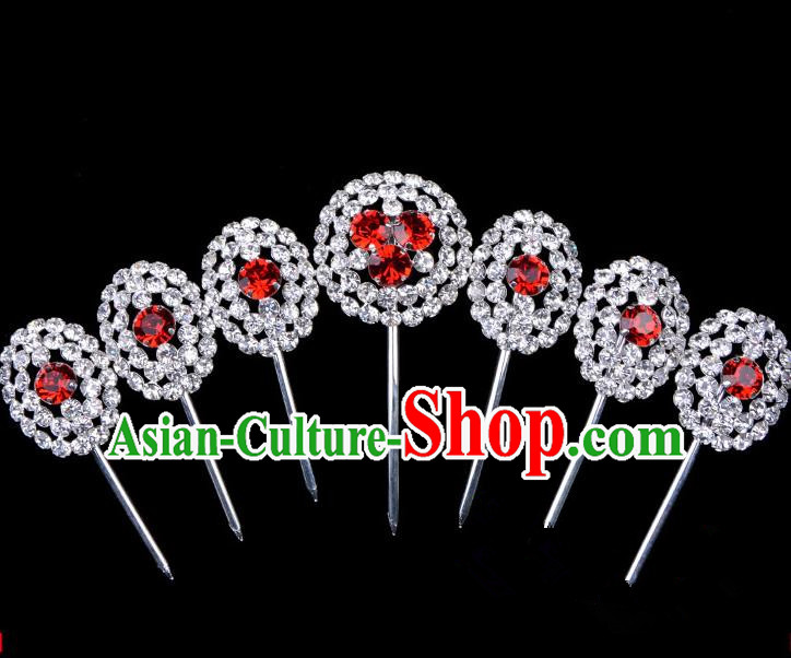 Traditional Beijing Opera Diva Hair Accessories Crystal Head Ornaments Hairpins Complete Set, Ancient Chinese Peking Opera Hua Tan Hair Stick Headwear