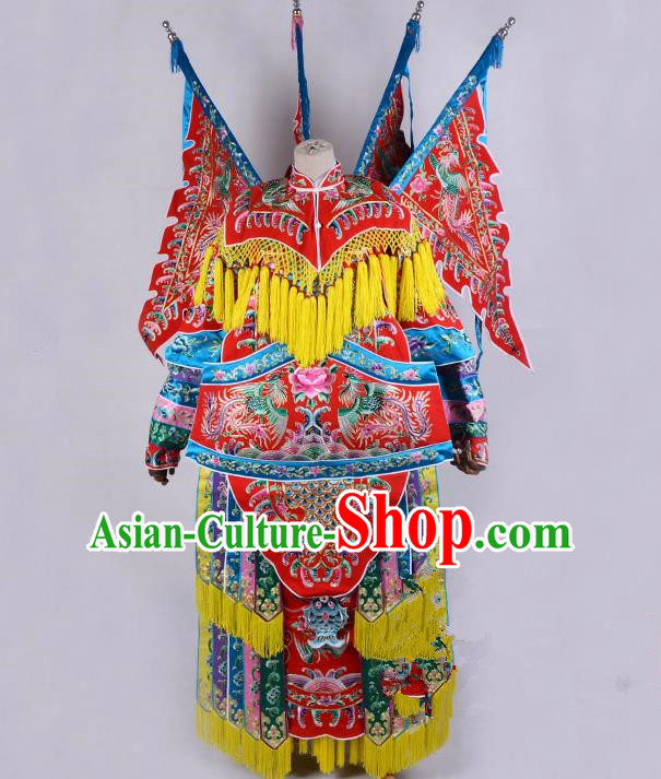 Top Grade Professional Beijing Opera Female General Costume Swordplay Embroidered Cape, Traditional Ancient Chinese Peking Opera Mu Guiying Embroidery Robe Clothing