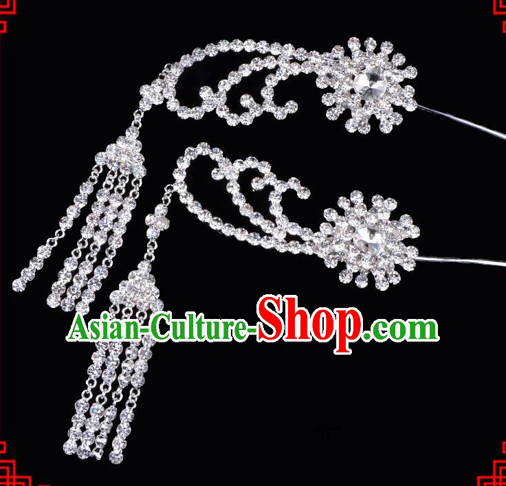 Traditional Beijing Opera Diva Hair Accessories Crystal Tassel Step Shake Hairpins, Ancient Chinese Peking Opera Hua Tan Hair Stick Headwear