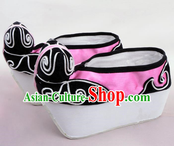 Traditional Beijing Opera Niche Pink Shoes Young Men Fulfillment of Cloud, Ancient Chinese Peking Opera Scholar Satin Flange Shoes