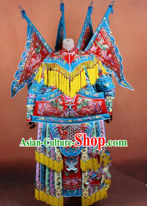 Top Grade Professional Beijing Opera Female General Costume Swordplay Embroidered Cape, Traditional Ancient Chinese Peking Opera Mu Guiying Embroidery Robe Clothing