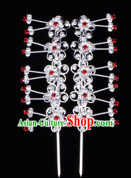 Traditional Beijing Opera Diva Hair Accessories Red Crystal Plum Blossom Head Ornaments Hairpins, Ancient Chinese Peking Opera Hua Tan Hair Stick Headwear