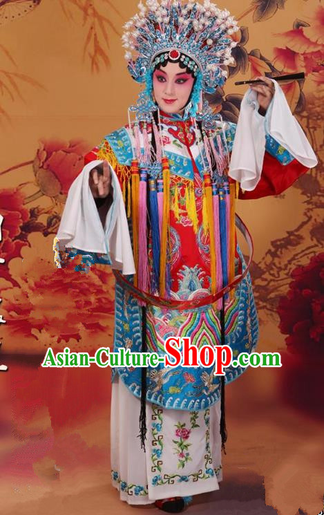 Top Grade Professional Beijing Opera Diva Costume Palace Senior Concubine Embroidered Robe and Phoenix Coronet, Traditional Ancient Chinese Peking Opera Embroidery Dress Clothing