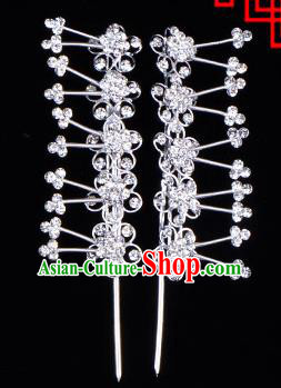 Traditional Beijing Opera Diva Hair Accessories Crystal Plum Blossom Head Ornaments Hairpins, Ancient Chinese Peking Opera Hua Tan Hair Stick Headwear