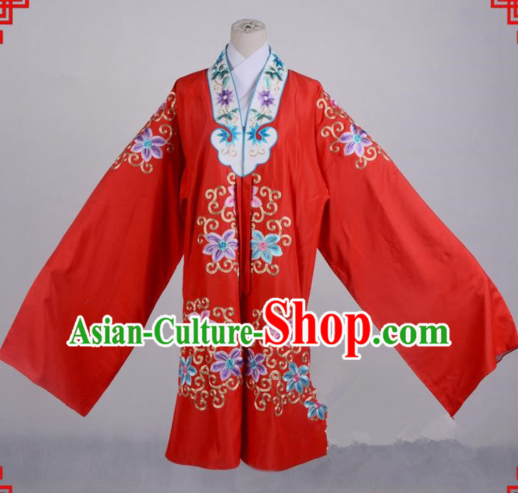 Top Grade Professional Beijing Opera Palace Lady Costume Hua Tan Red Silk Embroidered Cape, Traditional Ancient Chinese Peking Opera Diva Wedding Embroidery Clothing