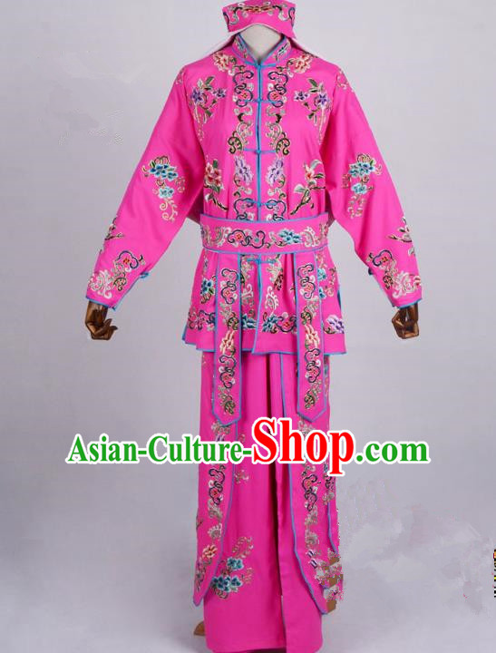 Traditional China Beijing Opera Swordplay Costume, Ancient Chinese Peking Opera Blues Warrior Embroidery Pink Clothing