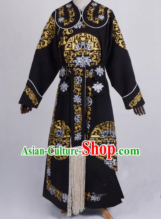 Traditional China Beijing Opera Takefu Costume, Ancient Chinese Peking Opera Wu-Sheng General Warrior Embroidery Black Clothing