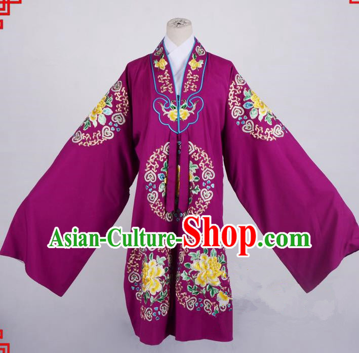 Top Grade Professional Beijing Opera Palace Lady Costume Hua Tan Purple Embroidered Cape, Traditional Ancient Chinese Peking Opera Diva Wedding Embroidery Clothing