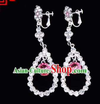 Traditional Beijing Opera Diva Jewelry Accessories Pink Crystal Earrings, Ancient Chinese Peking Opera Hua Tan Eardrop