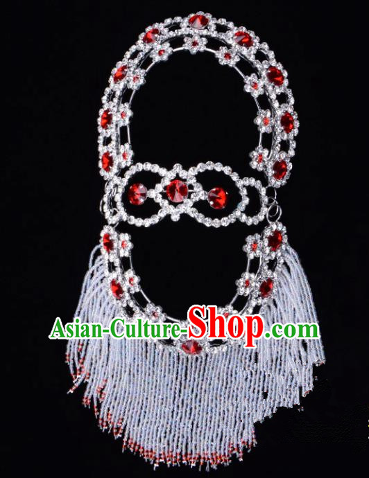 Traditional Beijing Opera Diva Hair Accessories Red Crystal Head Ornaments Hairpins, Ancient Chinese Peking Opera Hua Tan Headband Headwear