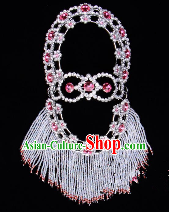 Traditional Beijing Opera Diva Hair Accessories Pink Crystal Head Ornaments Hairpins, Ancient Chinese Peking Opera Hua Tan Headband Headwear