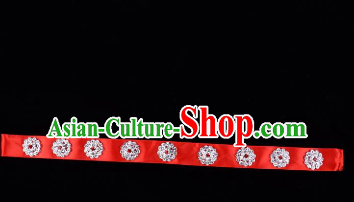 Traditional Beijing Opera Diva Hair Accessories Crystal Red Headband, Ancient Chinese Peking Opera Hua Tan Hair Clasp Headwear