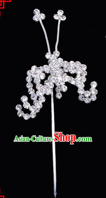 Traditional Beijing Opera Diva Hair Accessories Crystal Bat Hairpins, Ancient Chinese Peking Opera Hua Tan Hair Stick Headwear