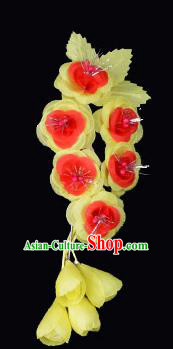 Traditional Beijing Opera Diva Hair Accessories Yellow Silk Jasmine Flower Hairpins, Ancient Chinese Peking Opera Setp Shake Hua Tan Hair Stick Headwear