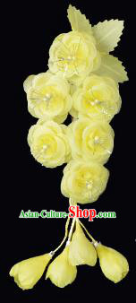 Traditional Beijing Opera Diva Hair Accessories Yellow Silk Jasmine Flower Hairpins, Ancient Chinese Peking Opera Setp Shake Hua Tan Hair Stick Headwear