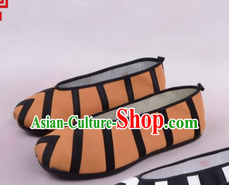 Traditional Beijing Opera Takefu Black Cloth Shoes, Ancient Chinese Peking Opera Brown Monk Shoes