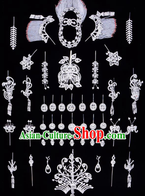 Traditional Beijing Opera Diva Hair Accessories Crystal Butterfly Head Ornaments Complete Set, Ancient Chinese Peking Opera Hua Tan Hairpins Phoenix Step Shake Headwear