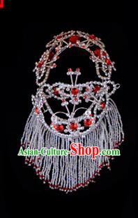 Traditional Beijing Opera Diva Hair Accessories Red Crystal Head Ornaments Headband, Ancient Chinese Peking Opera Hua Tan Hairpins Headwear