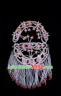 Traditional Beijing Opera Diva Hair Accessories Pink Crystal Head Ornaments Headband, Ancient Chinese Peking Opera Hua Tan Hairpins Headwear