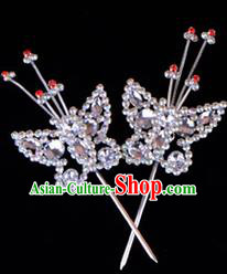 Traditional Beijing Opera Diva Hair Accessories Crystal Head Ornaments Butterfly Hairpin, Ancient Chinese Peking Opera Hua Tan Hairpins Headwear