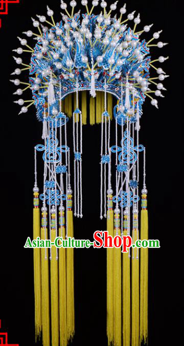 Traditional Beijing Opera Diva Hair Accessories Imperial Concubine Phoenix Coronet, Ancient Chinese Peking Opera Hua Tan Hat Tassel Headwear