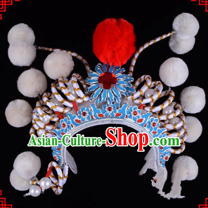 Traditional Beijing Opera Swordplay Hair Accessories Hat, Ancient Chinese Peking Opera Young Lady Blues Headwear