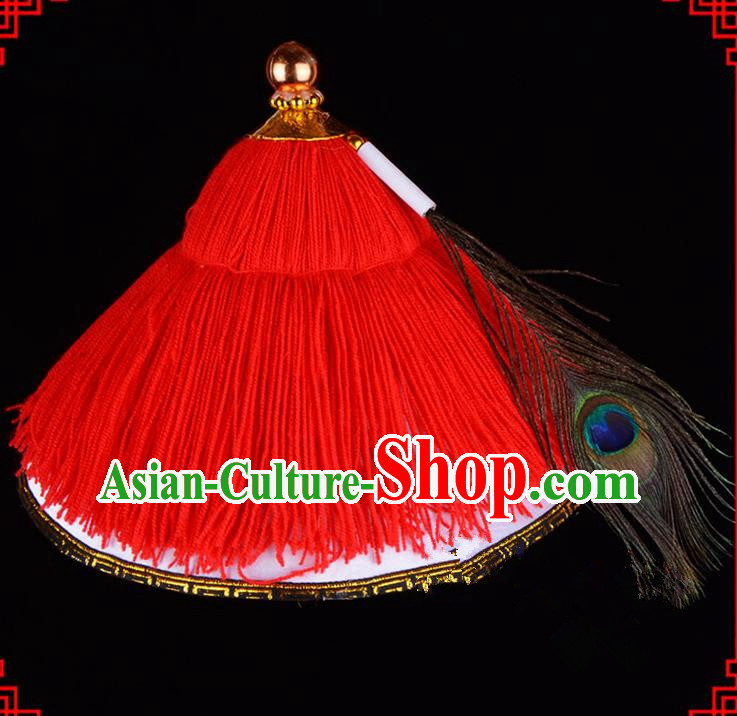 Traditional Beijing Opera Qing Dynasty Glass Hat Ornaments, Ancient Chinese Peking Opera Manchu Mandarin Official Headwear
