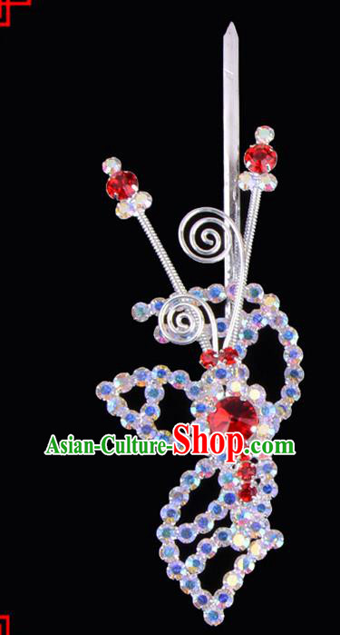 Traditional Beijing Opera Diva Hair Accessories Crystal Head Ornaments Hairpins, Ancient Chinese Peking Opera Hua Tan Hair Stick Headwear