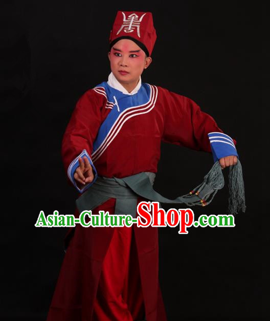 Traditional China Beijing Opera Takefu Red Costume, Ancient Chinese Peking Opera Wu-Sheng Warrior Government Gwanbok Clothing