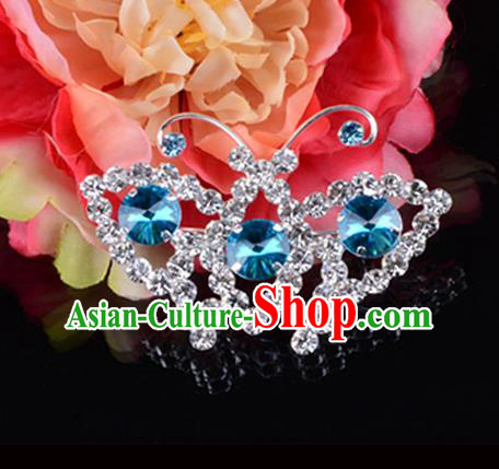 Traditional Beijing Opera Diva Jewelry Accessories Blue Crystal Brooch, Ancient Chinese Peking Opera Hua Tan Breastpin