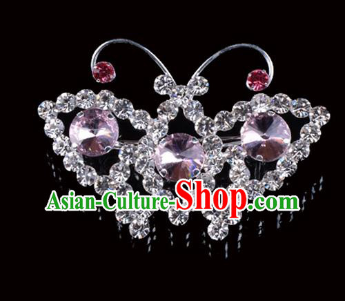 Traditional Beijing Opera Diva Jewelry Accessories Pink Crystal Brooch, Ancient Chinese Peking Opera Hua Tan Breastpin