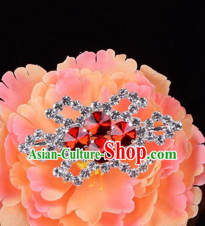 Traditional Beijing Opera Diva Jewelry Accessories Red Crystal Brooch, Ancient Chinese Peking Opera Hua Tan Breastpin