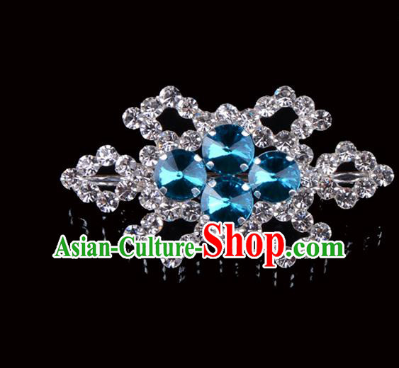 Traditional Beijing Opera Diva Jewelry Accessories Blue Crystal Brooch, Ancient Chinese Peking Opera Hua Tan Breastpin