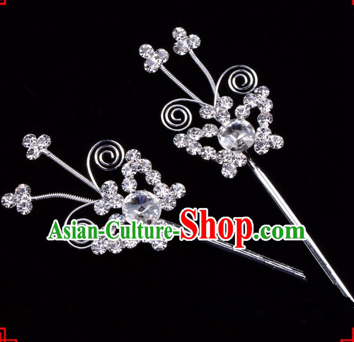 Traditional Beijing Opera Diva Hair Accessories Crystal Butterfly Hairpins, Ancient Chinese Peking Opera Hua Tan Hair Stick Headwear