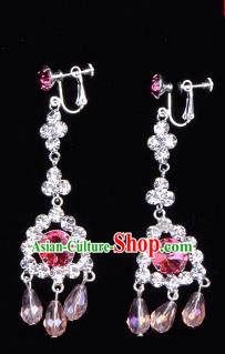 Traditional Beijing Opera Diva Jewelry Accessories Pink Crystal Earrings, Ancient Chinese Peking Opera Hua Tan Tassel Eardrop