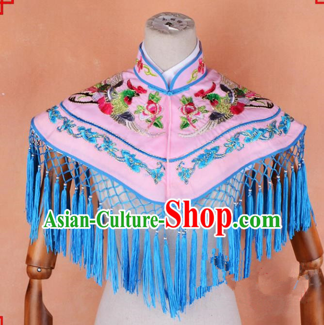 Top Grade Professional Beijing Opera Palace Lady Costume Hua Tan Pink Embroidered Cloud Shoulder, Traditional Ancient Chinese Peking Opera Diva Embroidery Clothing